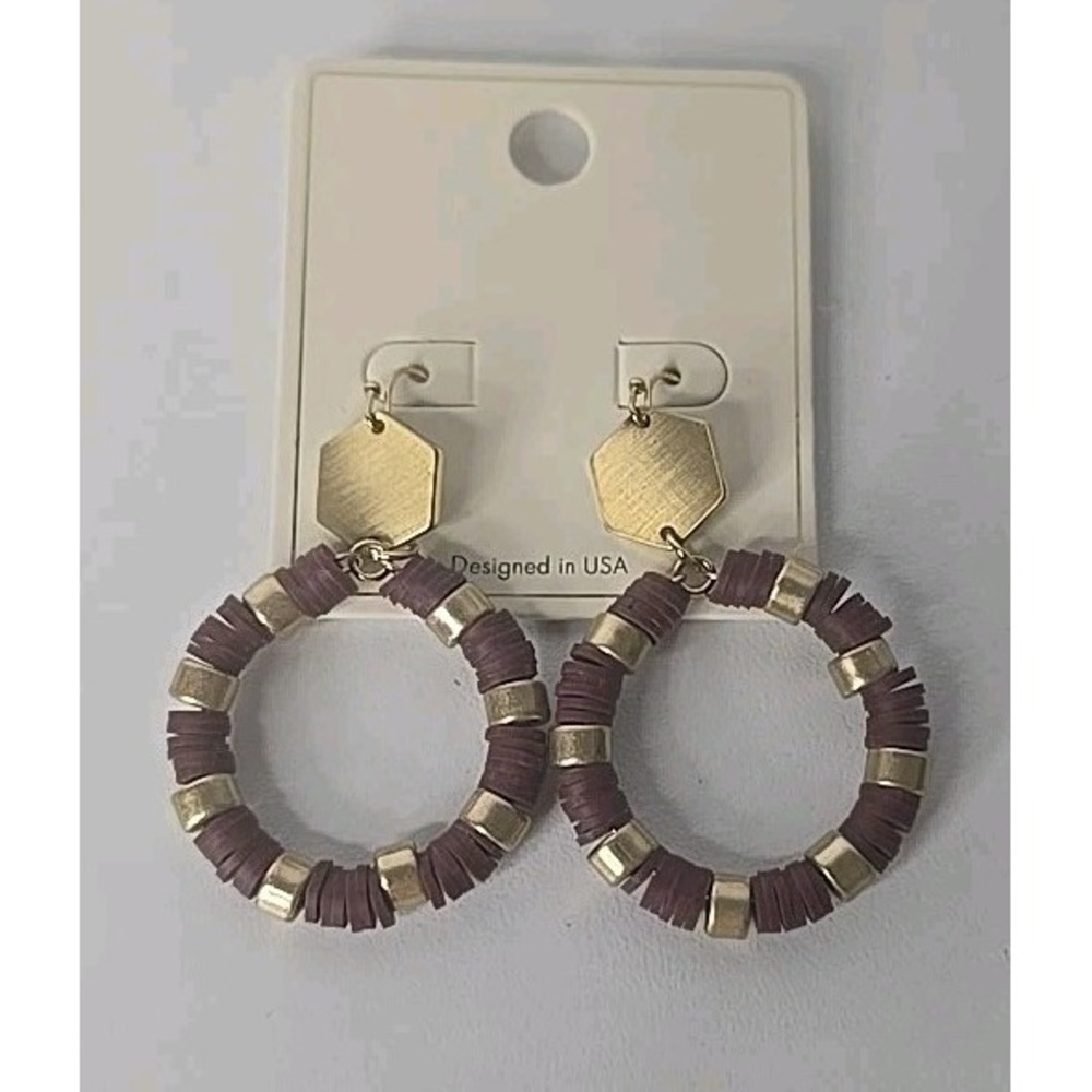 Heishi Bead Hoop Earrings with gold-tone accents Burgundy‎ Boho